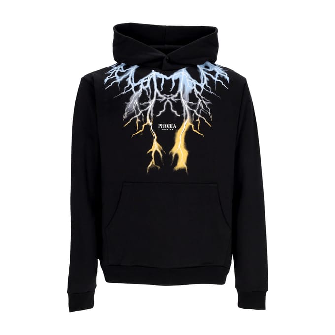 Lichtgewicht herensweatshirt met capuchon, tweekleurige bliksemprint, capuchon zwart