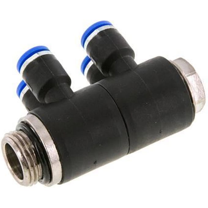 6mm x G3/8'' 4-way Manifold Messing/PA 66 Insteekfitting Buitendraad Draaibaar NBR