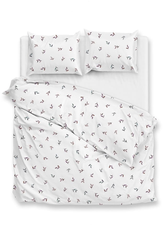 Zohome Dekbedovertrek Sienna - Bedlinnen met Bladeren print - 240x200-220 cm - Wit - Dekbedhoes van 100% Katoen-Satijn