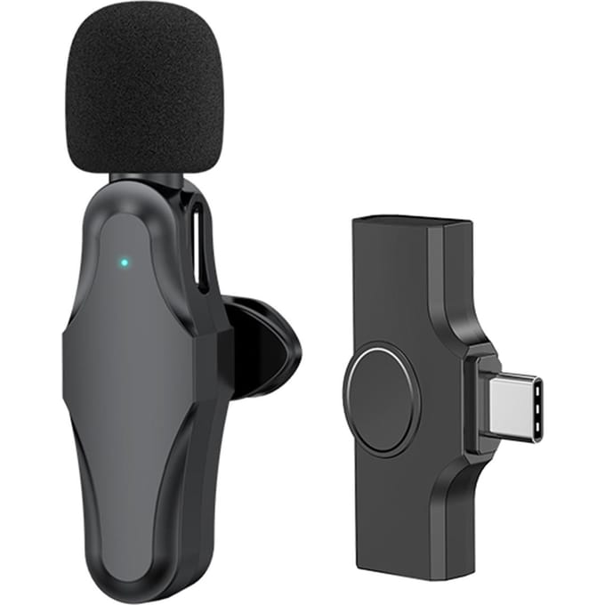 K10 Draadloze Lavalier Microfoon Clip-on Microfoon Plug & Play TypeC voor Telefoon Pad PC met Ruisonderdrukking 1 Mic zwart