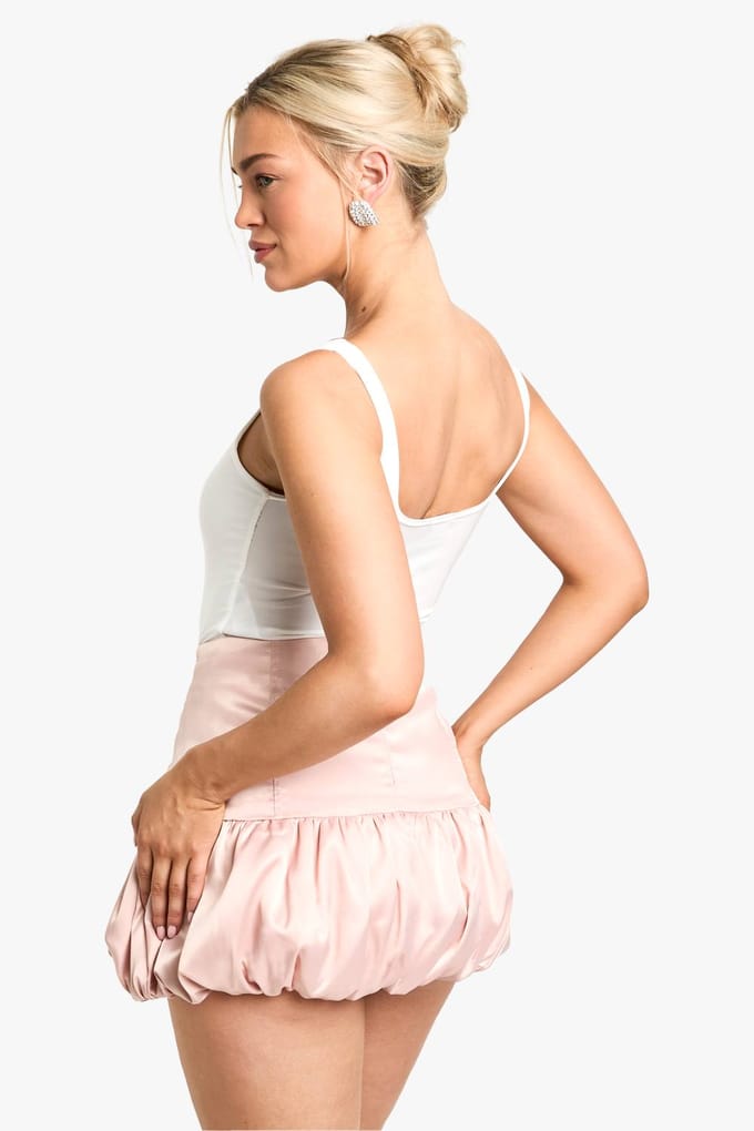 boohoo Dames Satijn Puffball Mini-Rok | Blush | Maat: 40