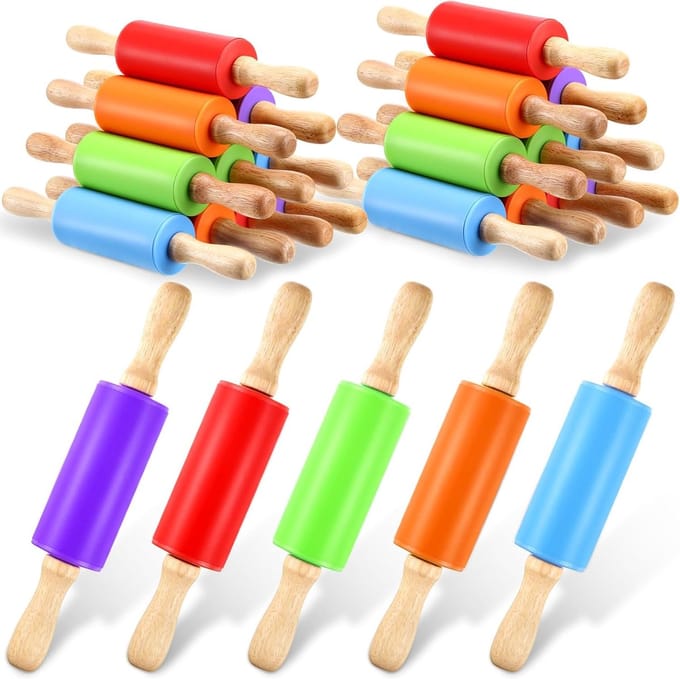 Kinder Deegroller - Mini Bakroller - Koekjes Bakken - Non-stick Silicone - 10 Stuks - Mix van Kleuren