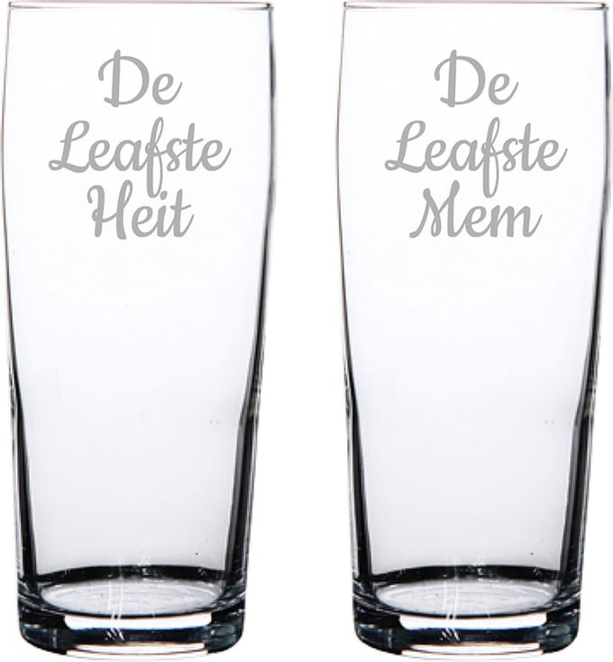 Gegraveerde bierfluitje 19cl De Leafste Mem-De Leafste Heit