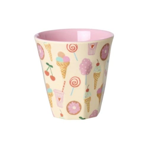 Rice melamine beker met fun fair print, roze, 160 ml, assorti