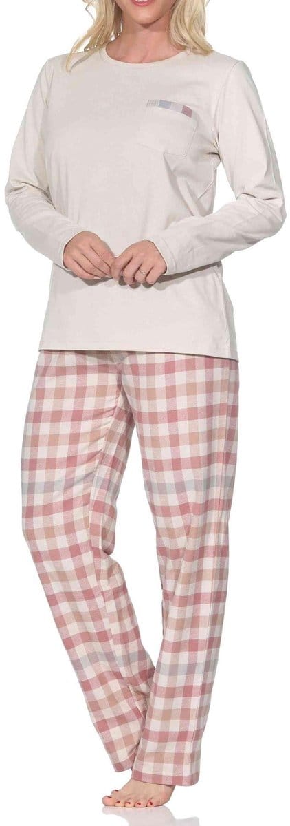 Normann lange damespyjama met geruite flanellen pyjama