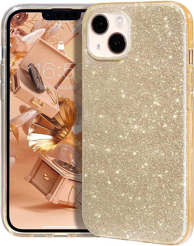 Backcover Geschikt voor Apple iPhone 13 - Goud - Glitters - Soft TPU