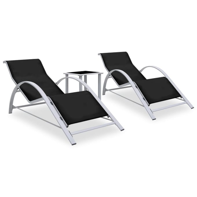 vidaXL - Ligbedden - 2 - st - met - tafel - aluminium - zwart