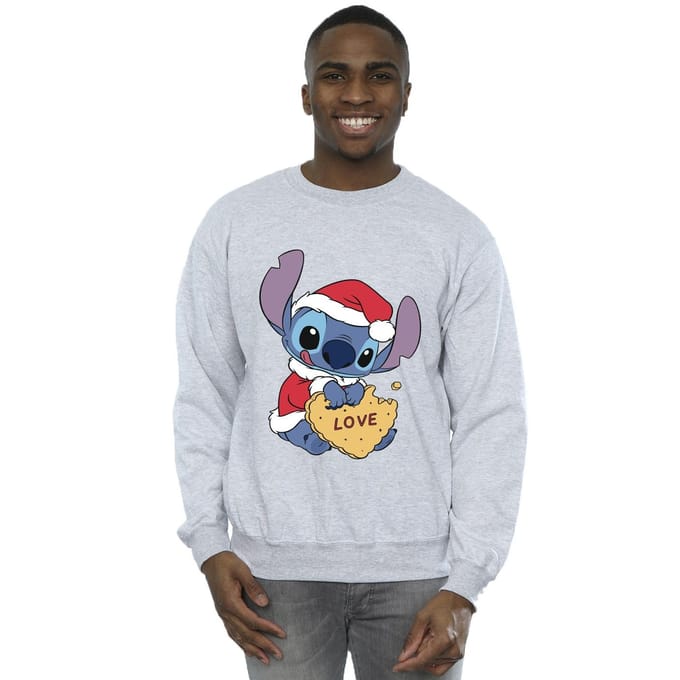 Disney Heren Lilo And Stitch Kerstmis Love Biscuit Sweatshirt (Sportgrijs)
