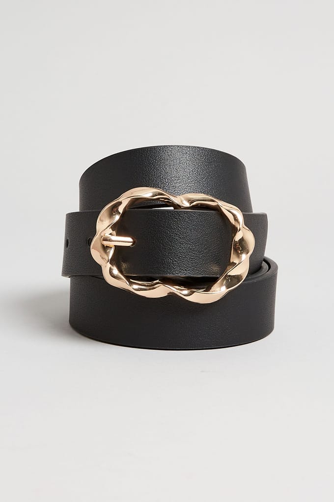 Yours Riem Met Gedraaide Gesp In Zwart/Goudsize 42-44