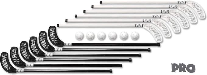 Floorball Unihockey Set Pro 80cm 12 Sticks + 6 Ballen