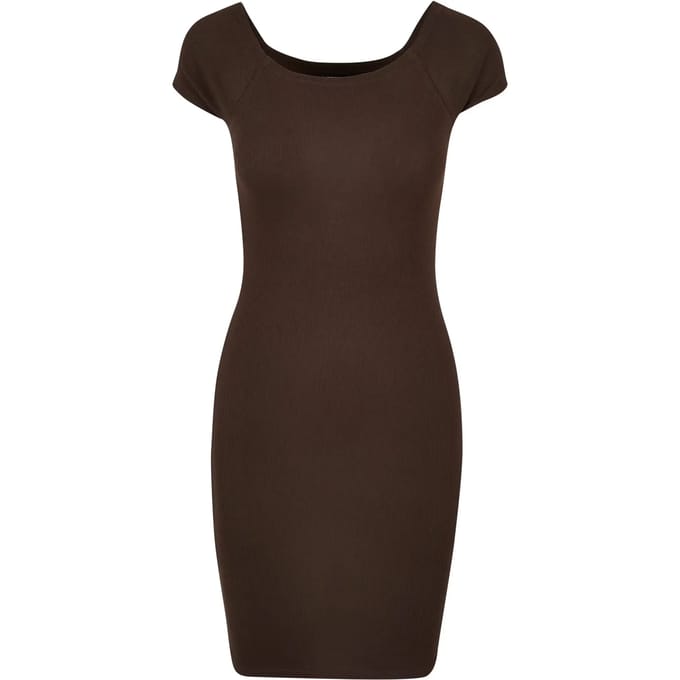 Urban Classics - Off Shoulder Rib Kokerjurk - M - Bruin