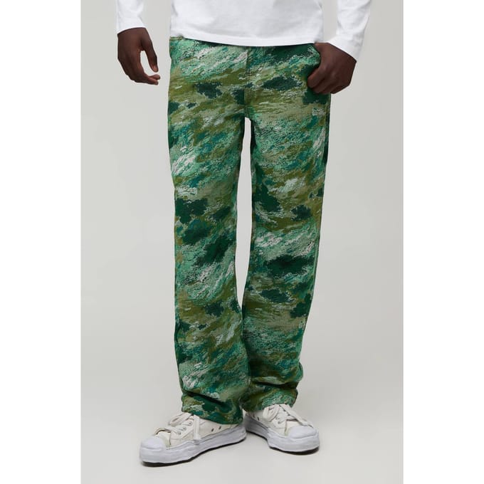 Relaxed Fit Abstract Camo Co-Ord Tapestry Trousers | Green | Size Medium