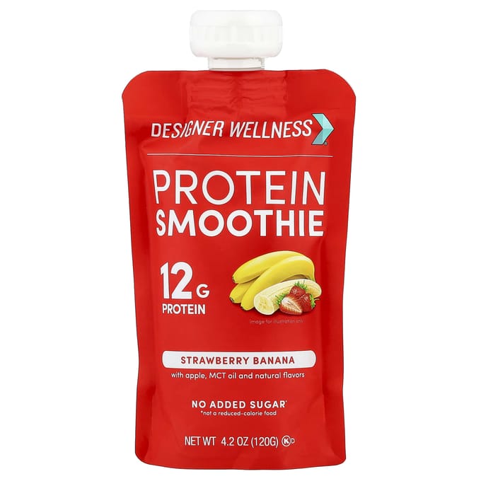 Smoothie Protéiné Designer Wellness, Fraise Banane, Pack de 4, 120g (4,2 oz) Chaque