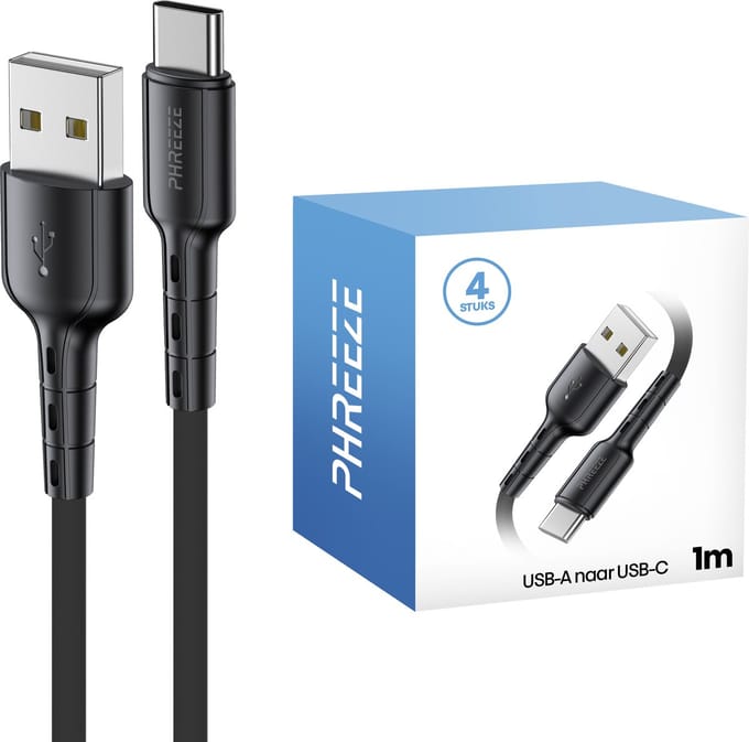 Usb A naar usb C kabels 1m - 4 pack - Flexibel - Usb naar usb C oplaadkabels voor telefoon