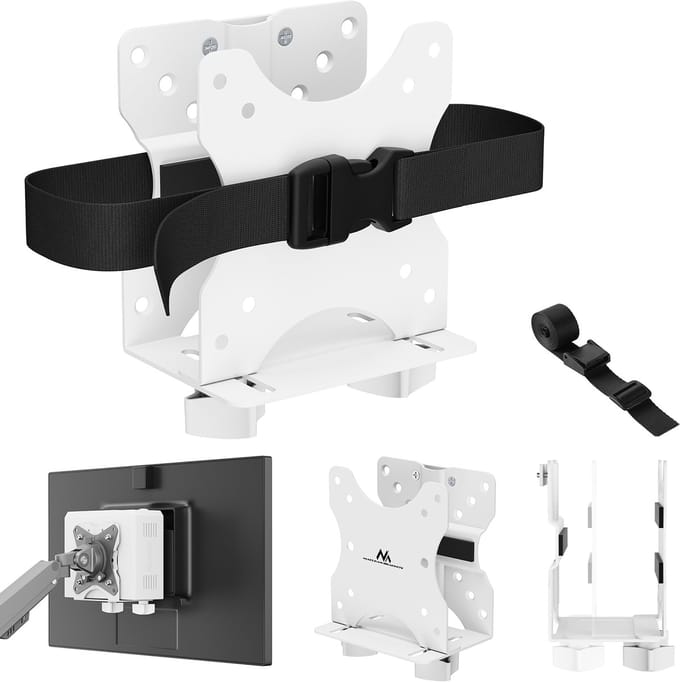 Maclean - mini-computersteun - PC-houder -17-70 mm bereik, VESA-compatibel, maximale belasting 5 kg, wit, MC-115 W