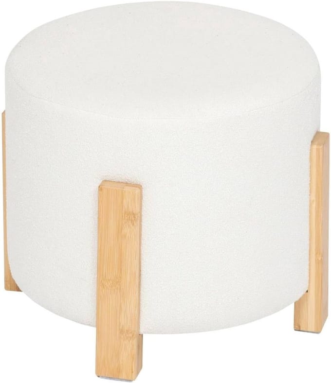 Atmosphera Bansa Kruk - Bouclé Stof & Bamboe - Wit - Ø37,5 cm