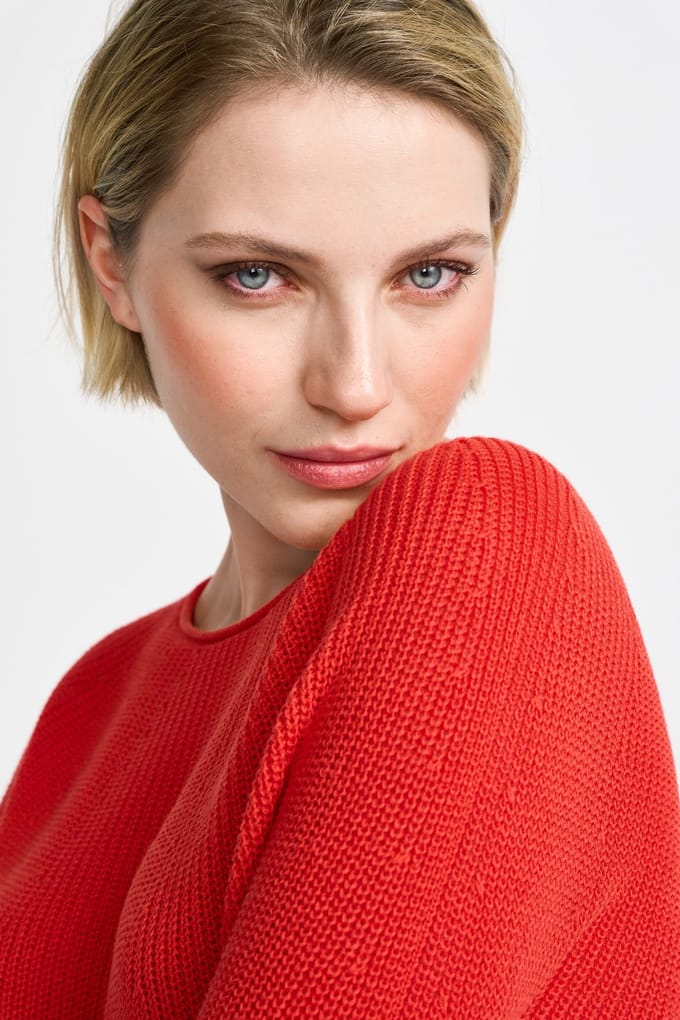 Rich & Royal Seamless Crew Neck Half Cardigan Sunset Red Größe: M | Pullover Outlet | Damen | Rot