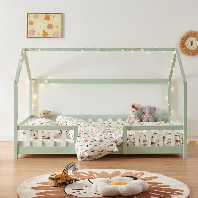Kinderbed Sisimiut huisbed 200x120 cm mint en wit [en.casa]