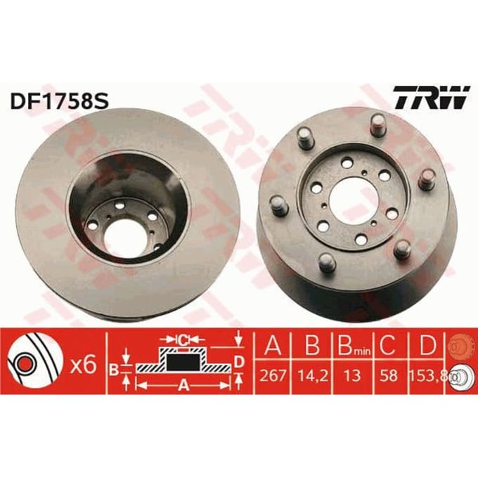Remschijf TRW DF1758S, 1 Stuk