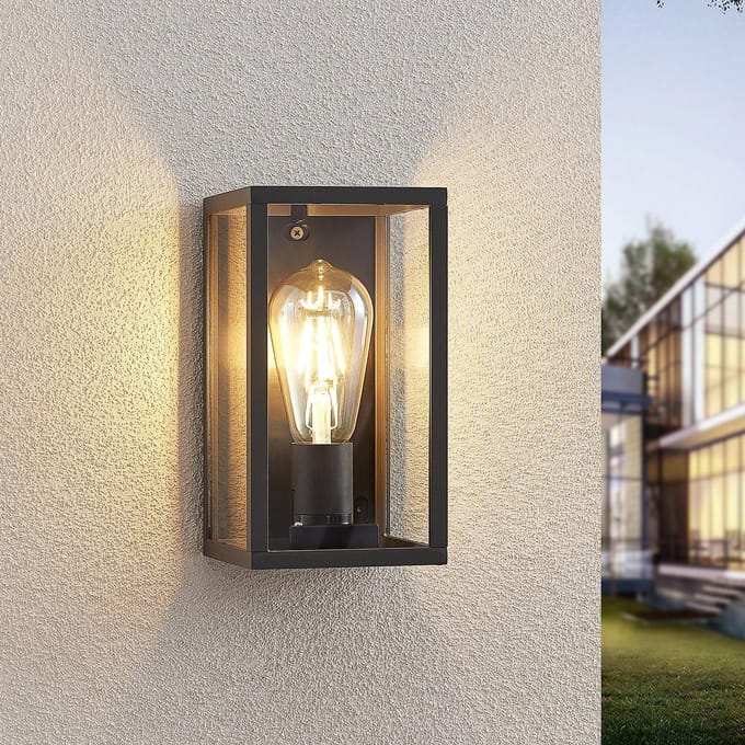 Lindby - Wandlamp buiten - 1licht - Aluminium, glas - H: 22 cm - E27 - antraciet