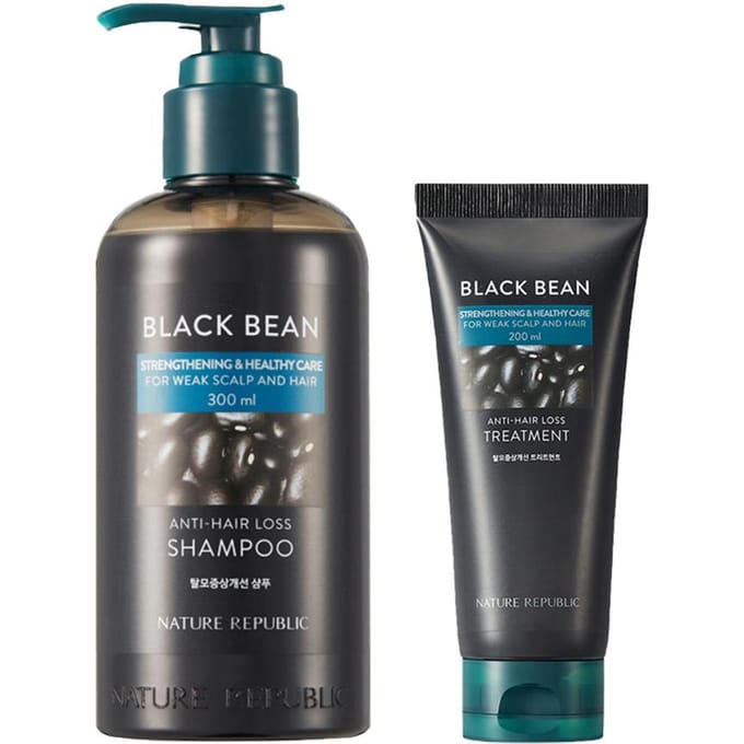 Nature Republic Black Bean Anti Chute de Cheveux Shampooing 300 ml + Traitement 200 ml #1SET gray