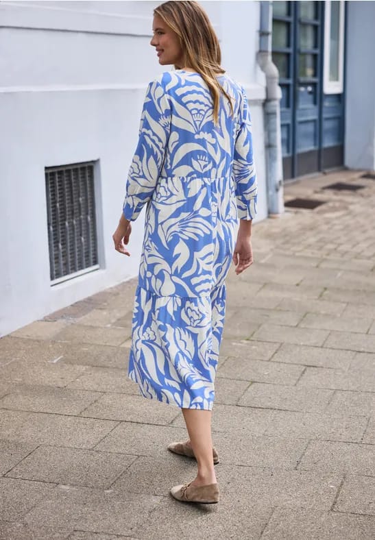Midi-jurk met V-hals en print