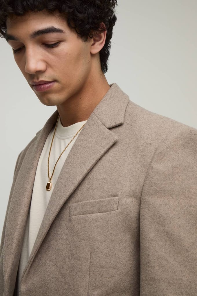 Relaxed Fit Melton Single Breasted Blazer | Stone | Size 44
