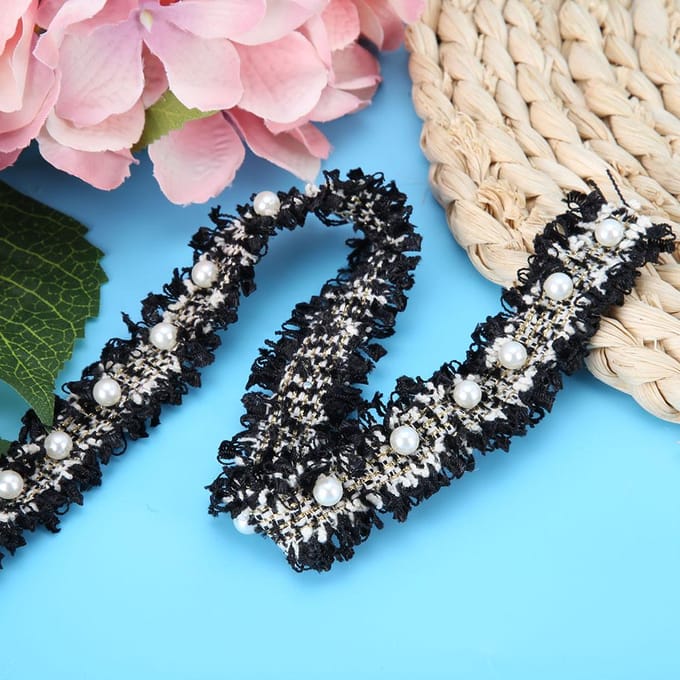 Dentelle Bordure Longueur 2 Yards Accessoire de Décoration DIY Tissu Textile Maison Pièce Décorative(Noir)