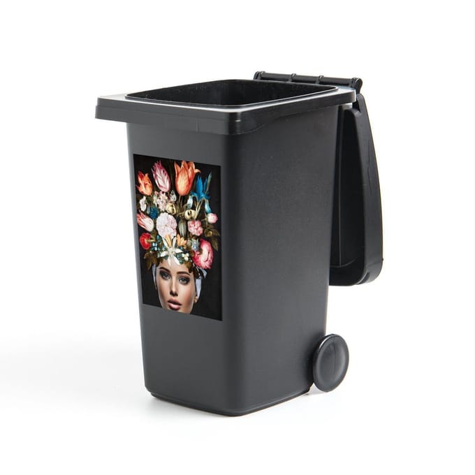 Container sticker Vrouw - Kleurrijk - Bloemen - 40x60 cm - Kliko sticker