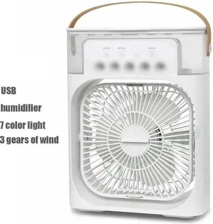 Ventilator - Led Verlichting - Draagbare Ventilator - Luchtkoeler - Bevochtiger - Tafelmodel - Waterverneveling - 20,3 x 7,6 x 25,4 cm - Wit