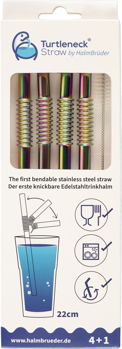 Rietje Buigbaar Roestvrijstaal 22cm Set van 4 Stuks + Schoonmaakborstel.