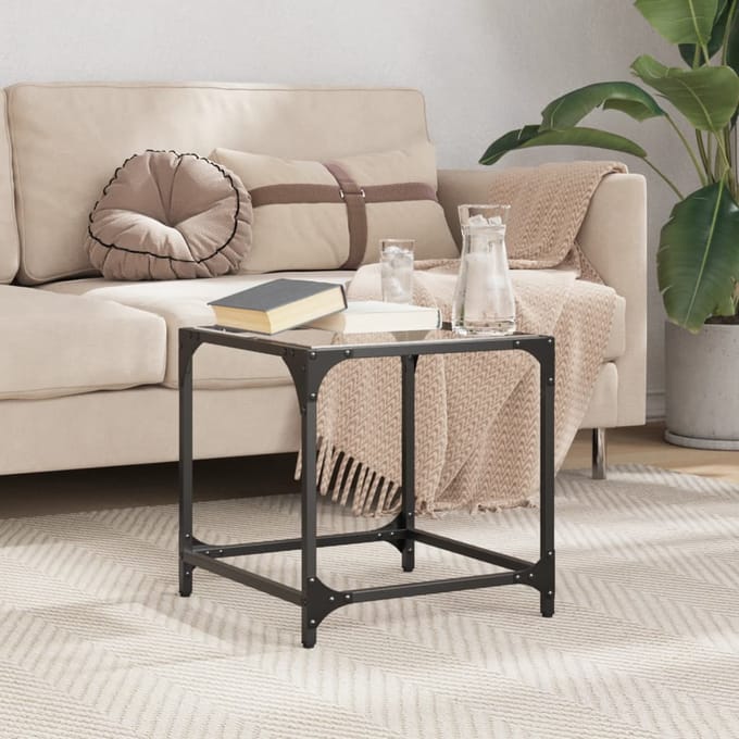 vidaXL - Salontafel - met - transparant - glazen - blad - 40x40x40 - cm - staal
