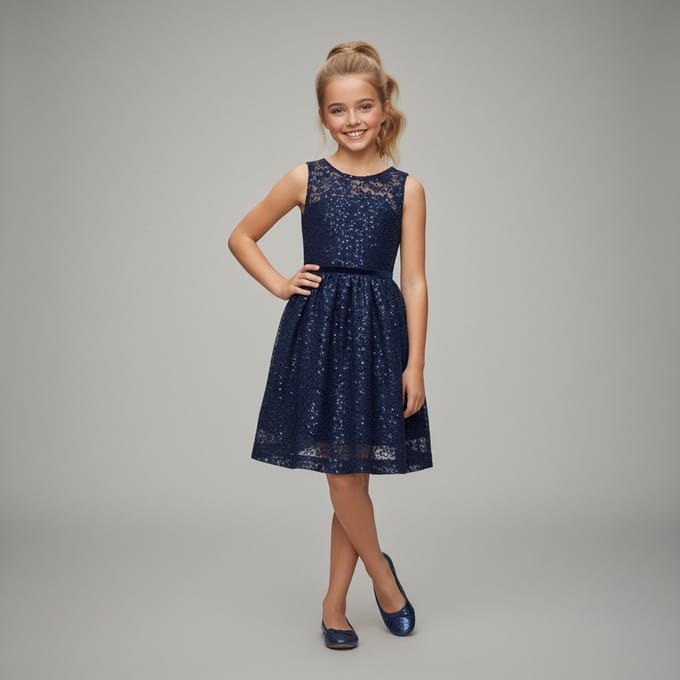 La V Elegante kant jurk met mouwloze Donkerblauw 152