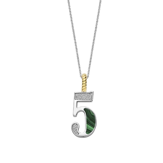 TI SENTO Dames Hanger - 925 zilver - Cijfer 5 - Malachiet - 6841MA_5