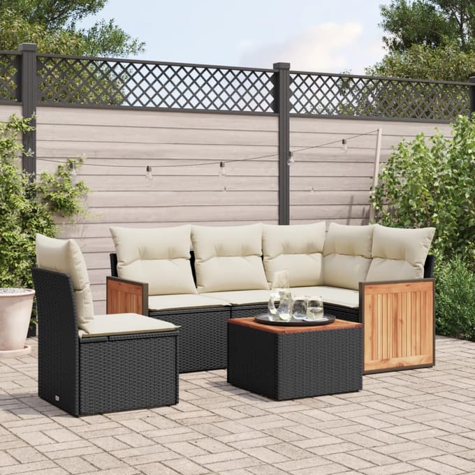 vidaXL - 6-delige - Loungeset - met - kussens - poly - rattan - zwart