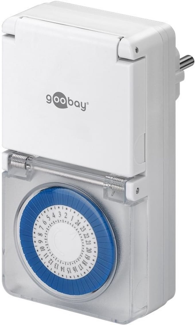 Goobay Analoge timer IP44, Gemakkelijk te bedienen mechanische timer voor het stopcontact, wit