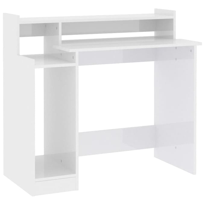 vidaXL - Bureau - met - LED-verlichting - 97x45x90 - cm - hout - hoogglans - wit