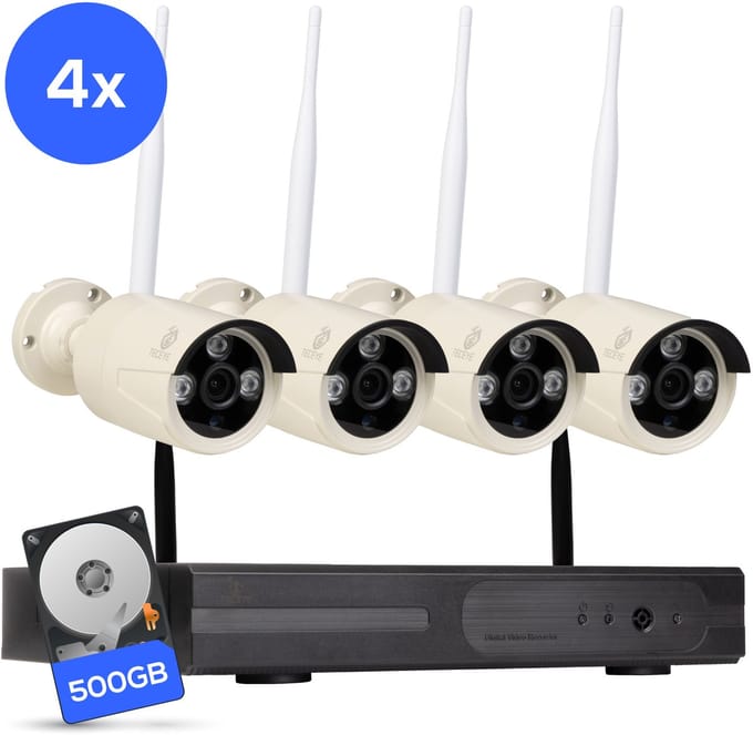 Teceye Bullet Beveiligingscamera Buiten met Recorder - Draadloze Buitencamera - 4 Camera - 500GB Opslag