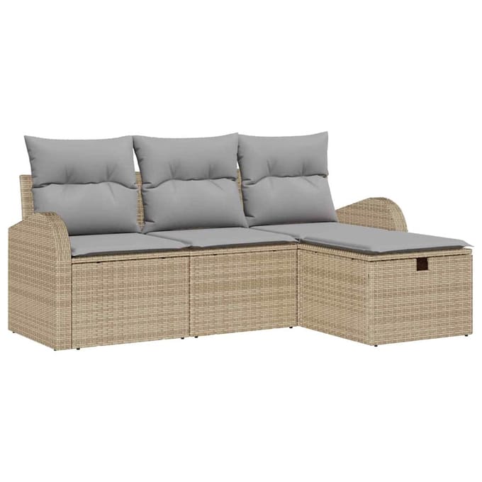 vidaXL - Bankstel - 4 - st - Beige - en - Lichtgrijs - poly - rattan