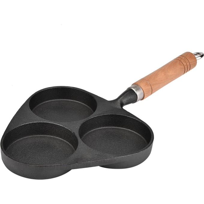 Poêle à crêpes en fonte à 3 moules pour omelettes, œufs, hamburgers, œufs au plat black