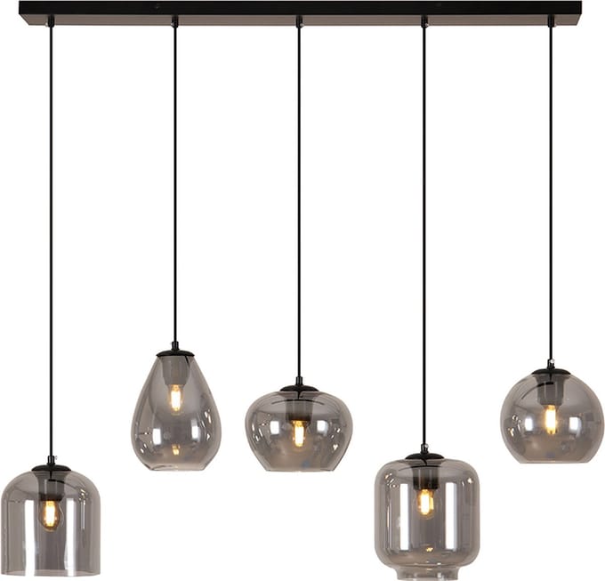 Olucia - CAIA - Hanglamp - Grijs / Zwart - 5L - Vorm: Rechthoek