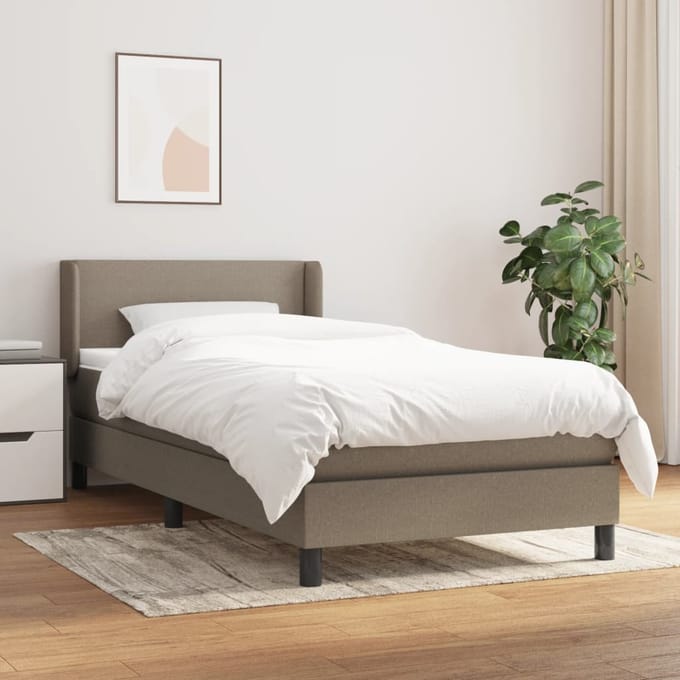 vidaXL - Boxspring - met - matras - stof - taupe - 90x190 - cm
