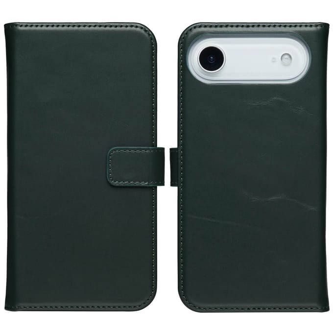 Selencia Hoesje - Geschikt voor Apple iPhone 17 Air - Echt Lederen Bookcase - Groen