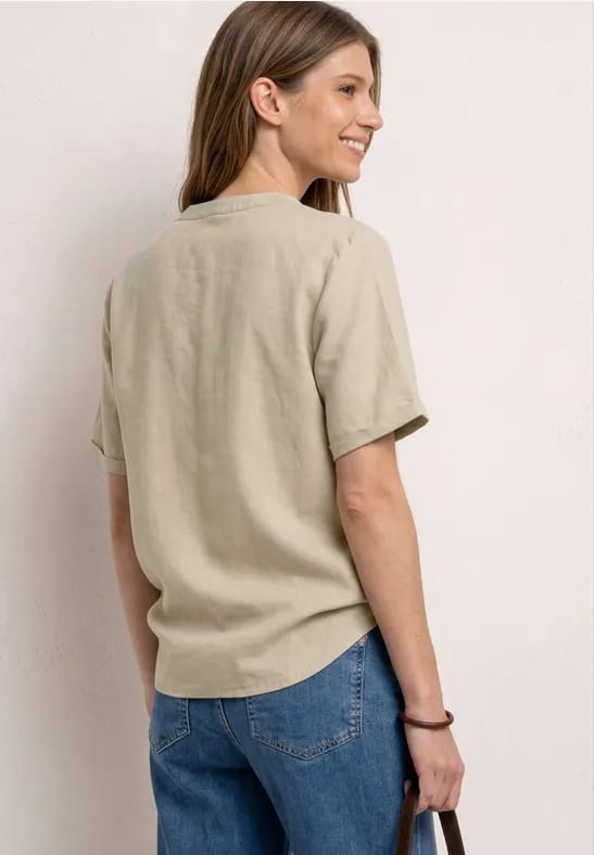 Blouse met gespleten hals van linnenmix