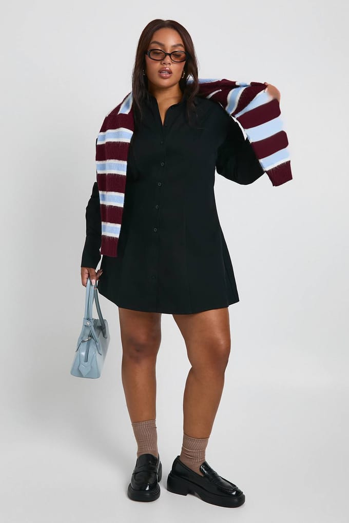boohoo Dames Plus overhemdjurk met ingesnoorde details | Black | Maat: 16