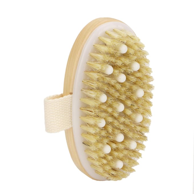 Brosse de Corps Laveur Cadre en Bois Massage Exfoliant Brosse de Corps Sèche pour Drainage Lymphatique beige