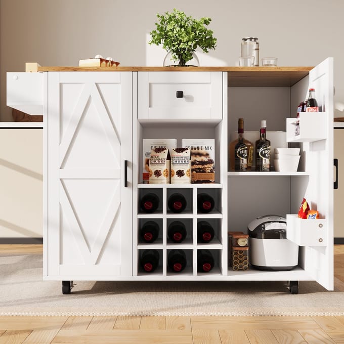 REDOM - Keukeneiland - Met Uitklapbaar Tafelblad En Opbergruimte - Modern - MDF - Wit - 137,5 x 40 x 95,6 Cm