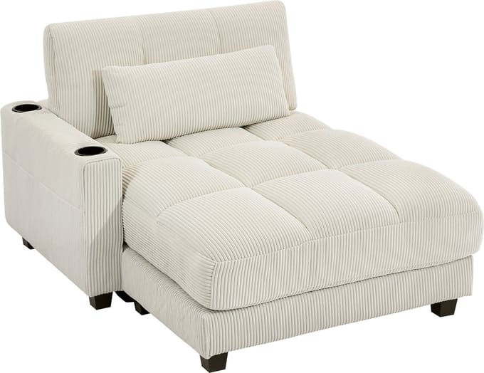 Homcom Sofa Bed-Polyester, Meerlaags bord-147L x 114B x 86H cm-Crèmewit