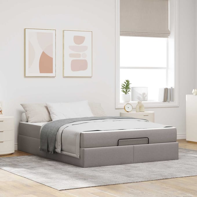 vidaXL - Bedframe - met - matras - 2 - st - Taupe - Stof