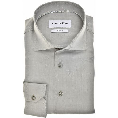 Ledûb Overhemd Uni Color Pure Cotton Non-Iron Midden Groen / male